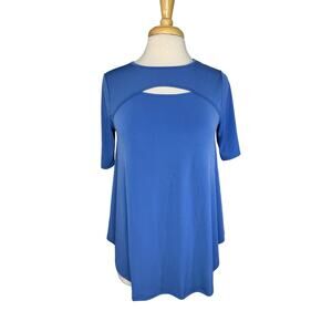 BY CHICOS Cornflower Blue Keyhole 3/4 Sleeve Travel Top Size Small (0) Stretch